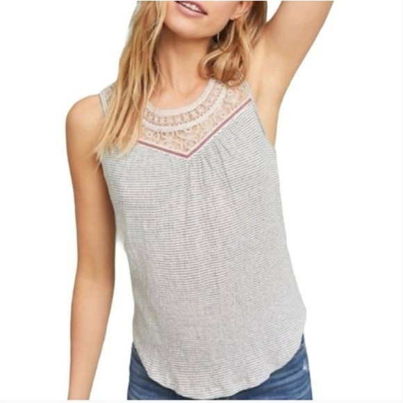 Striped Lace Detail Women's Top - Picture 1 of 7